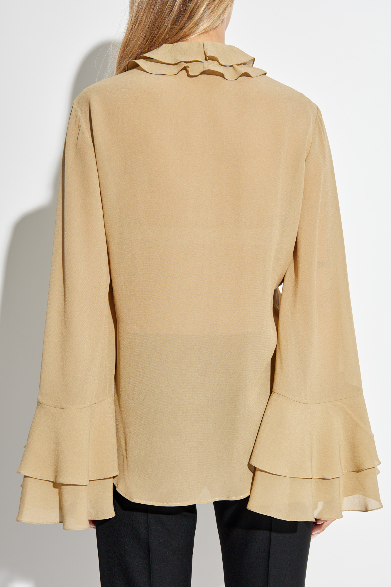 Chloé High Low Ruffle Top In Silk Mousseline in Whisper